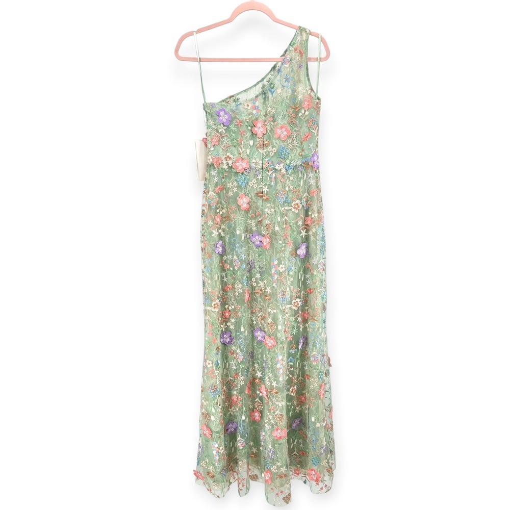 Mac Duggal One-Shoulder Floral Gown in Mint with Pink & Purple Accents - Picture 13 of 15